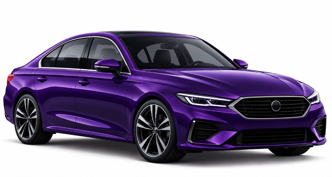 The approved glossy purple AMAGo Elite sedan artwork